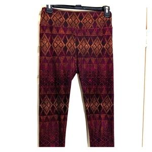 LuLa Roe leggings w/argyle burgandy/black/gold